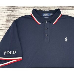 Polo Ralph Lauren Men's Blue Cotton Striped Custom Fit Shirt Size XL Flip Collar